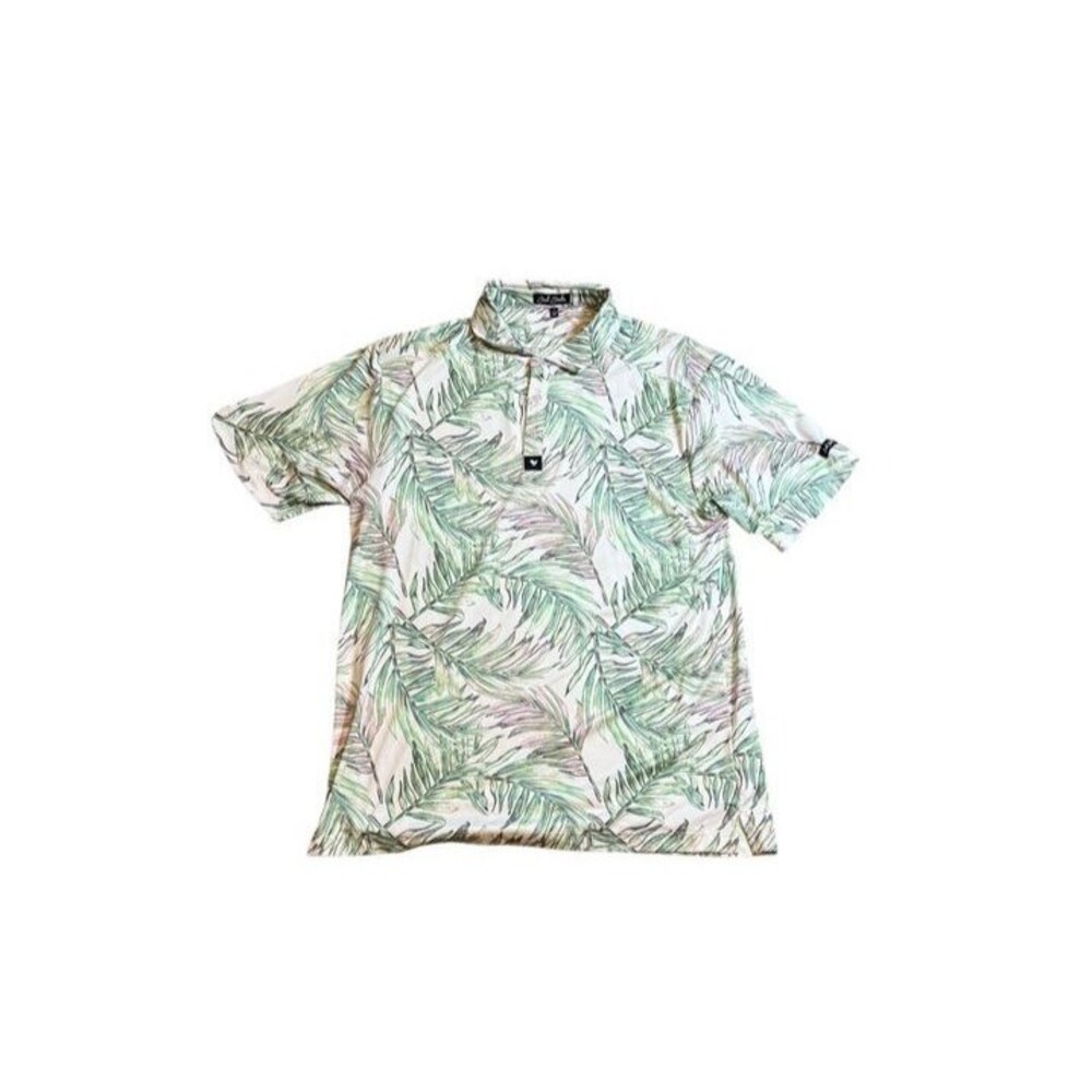 Bad Birdie Mens Tropical Leaf Print Golf Polo Shirt Size Large - Performance